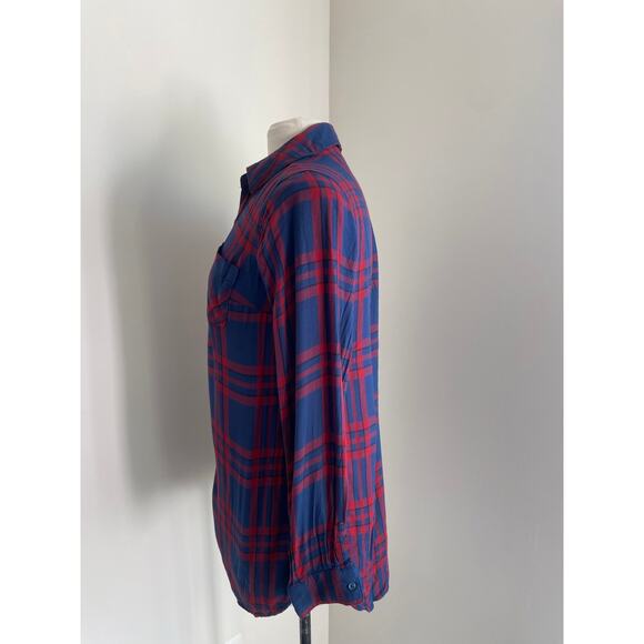 ISABEL MATERNITY Plaid Button Down Shirt Womens Sz XS Red Navy - Picture 4 of 8